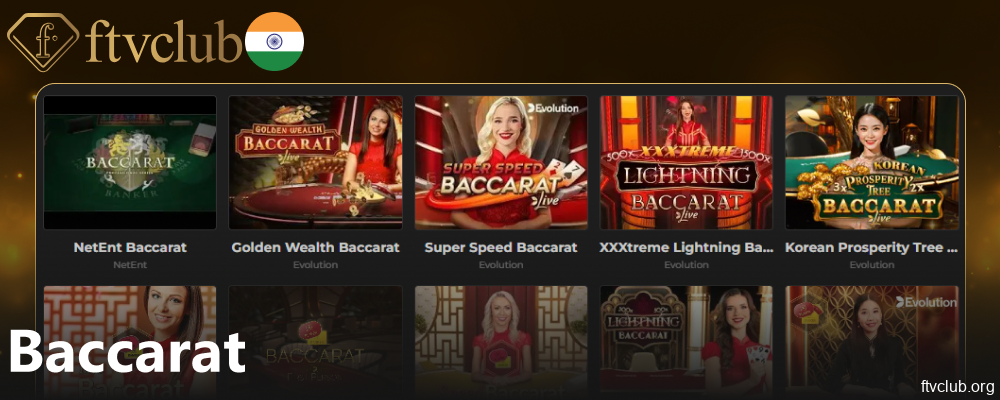 Baccarat games available on FTVClub for players from India