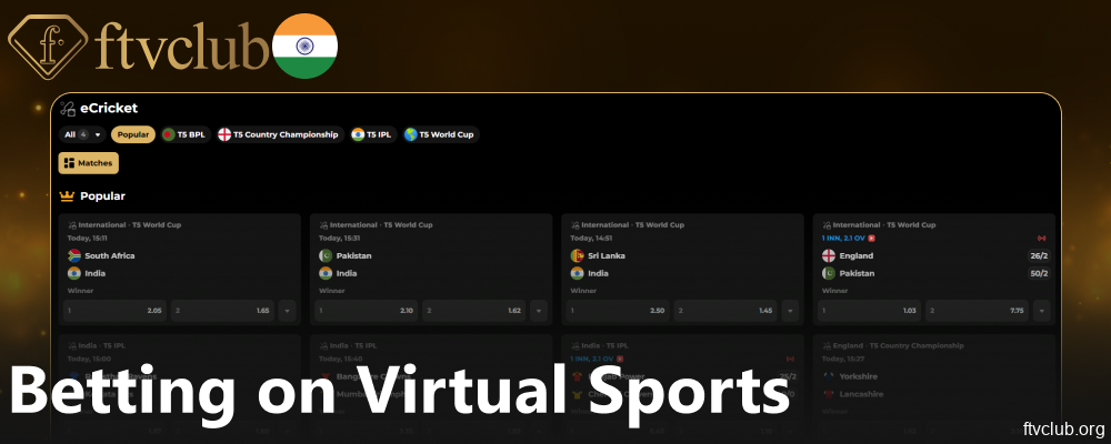 Virtual Sports betting options available on FTVClub for players from India