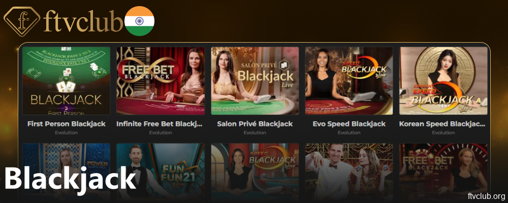 Blackjack games available on FTVClub for players from India