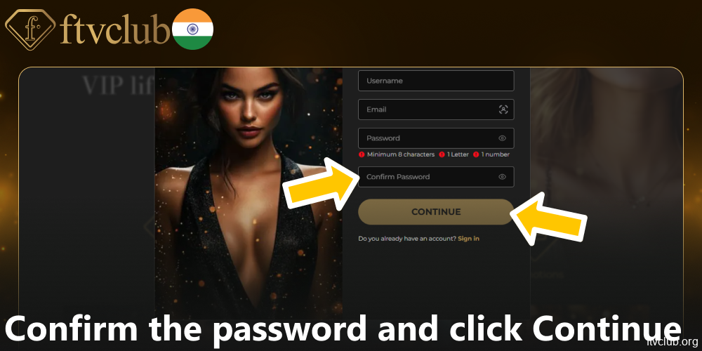 Confirm the password on FTVClub and click Continue