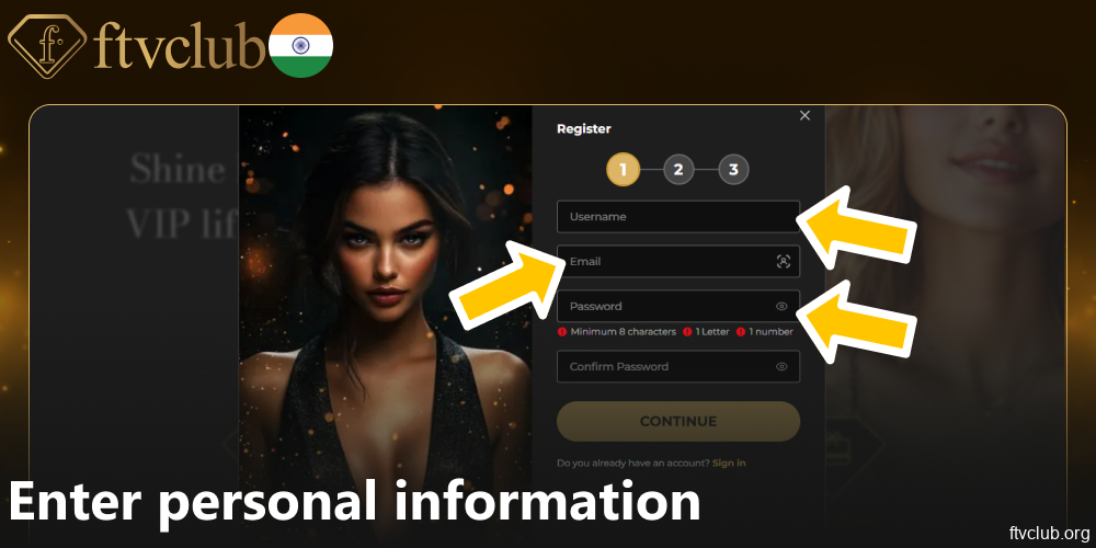 Enter personal information on FTVClub website