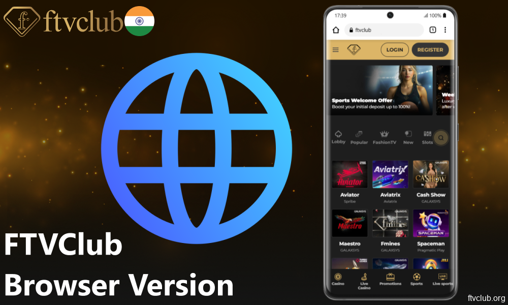 FTVClub mobile browser version for players from India