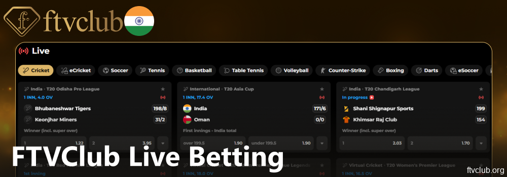 Live sports betting otpions available on FTVClub for players from India