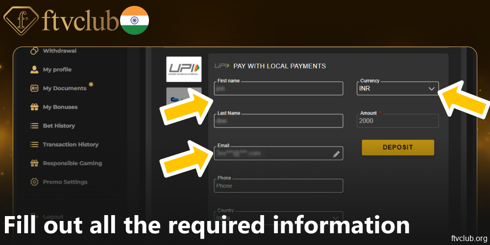 Fill out all the required information on FTVClub