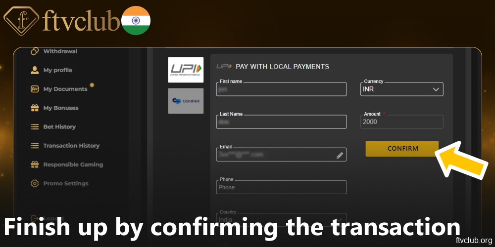 Finish up by confirming the transaction on FTVClub