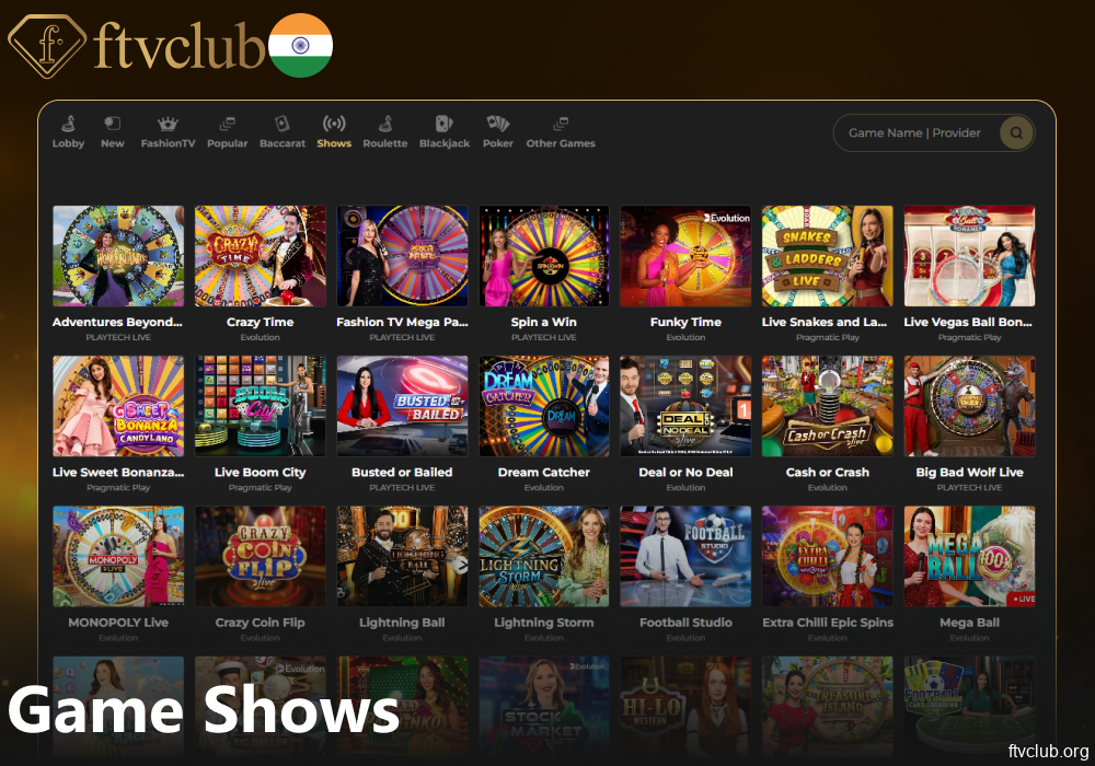 Live game shows available on FTVClub India