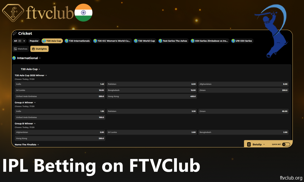 IPL betting options available on FTVClub for players from India