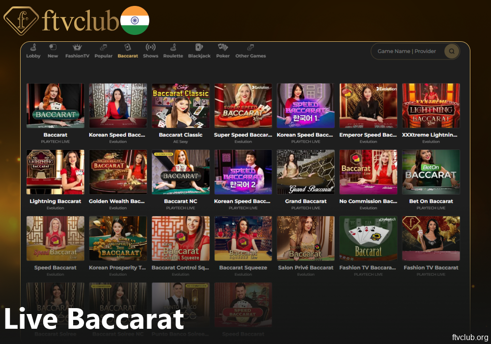 Live baccarat games available on FTVClub India