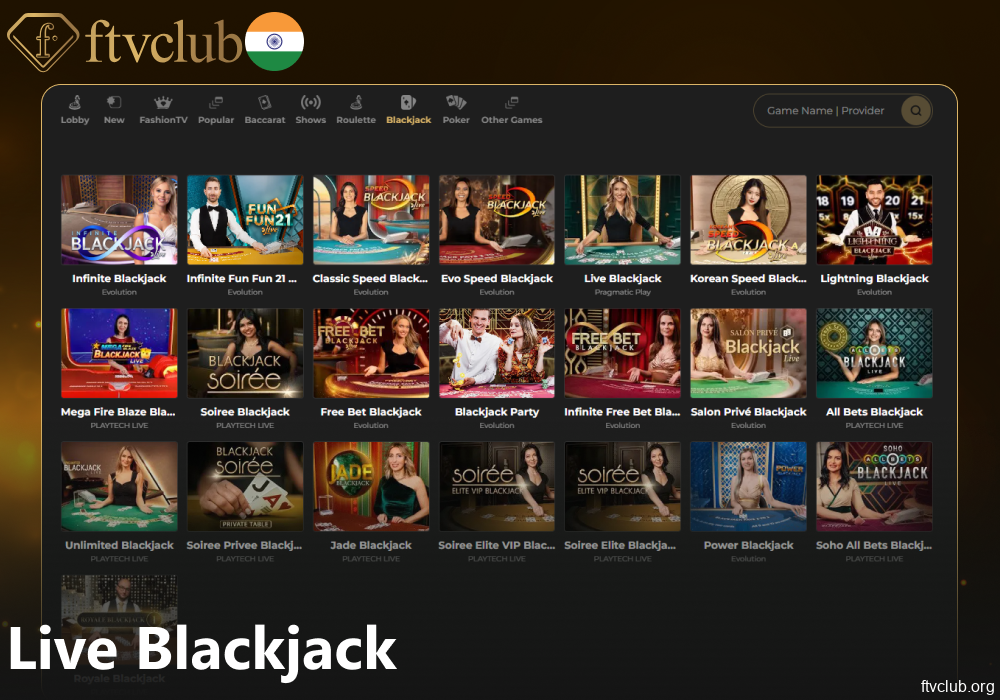 Live blackjack games available on FTVClub India