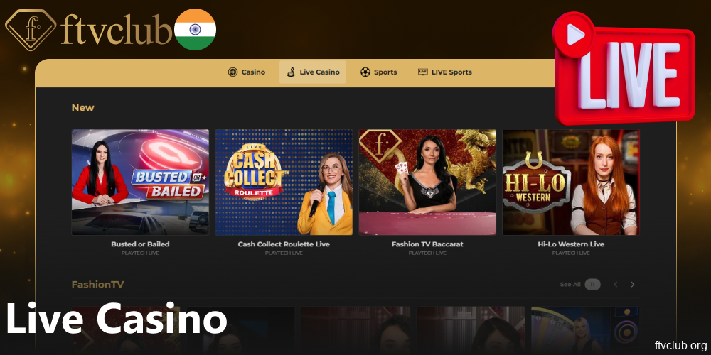 Live Casino games available on FTVClub India