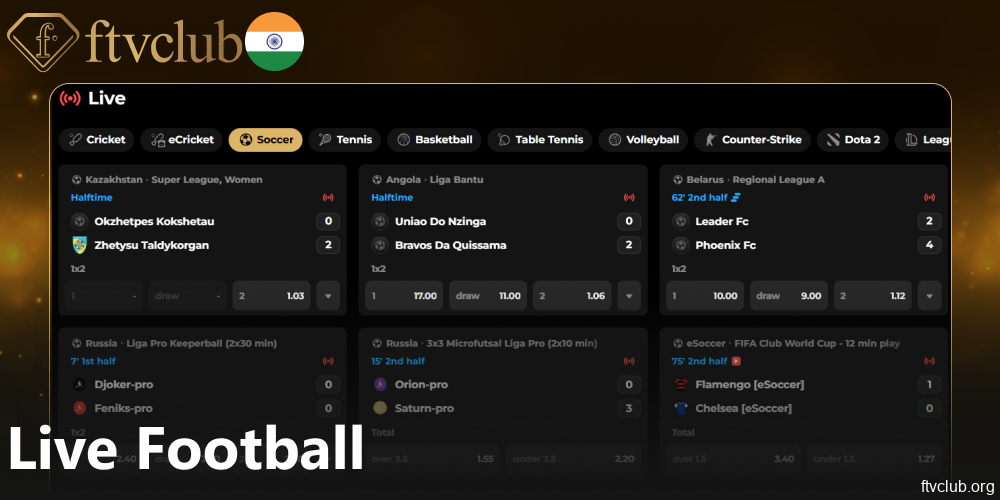 Live football betting options available on FTVClub India