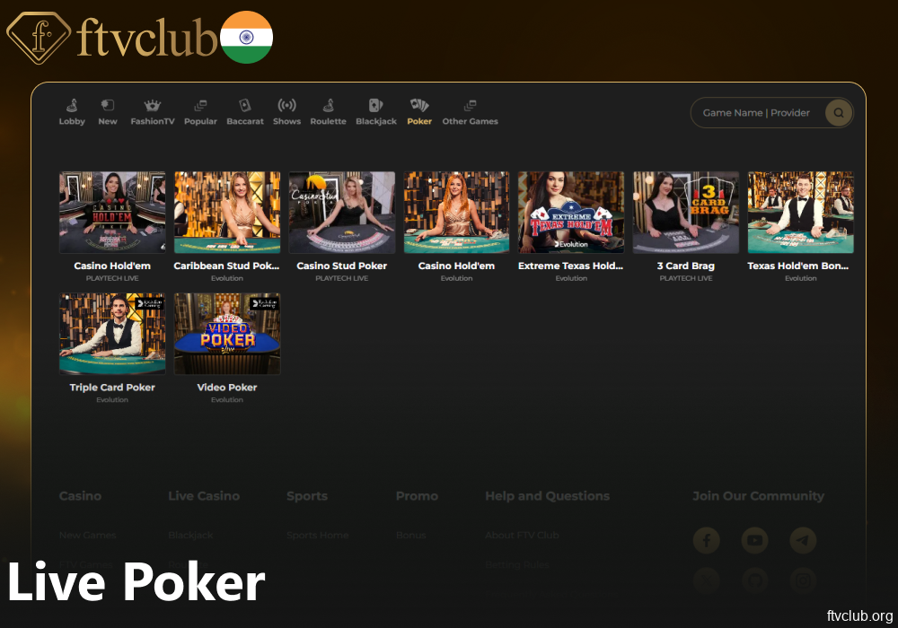 Live poker games available on FTVClub India