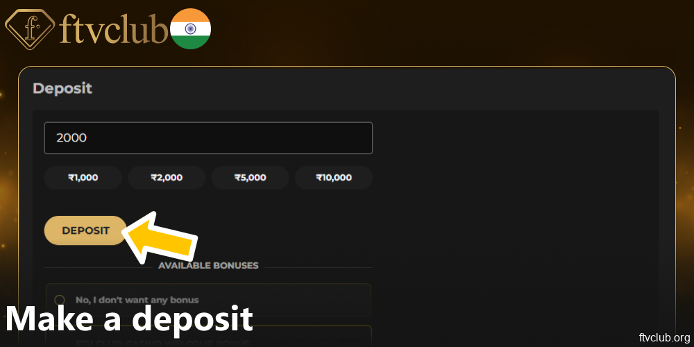 Make a deposit on FTVClub website