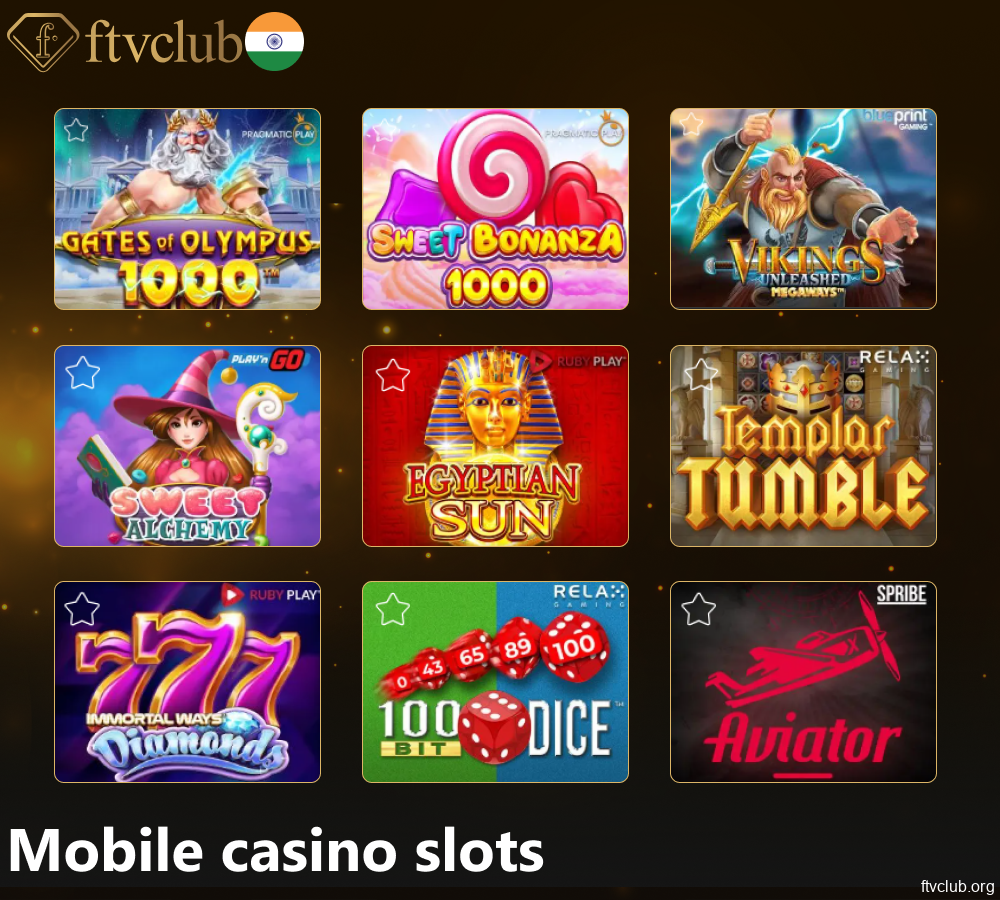 Slot games available on FTVClub casino app in India