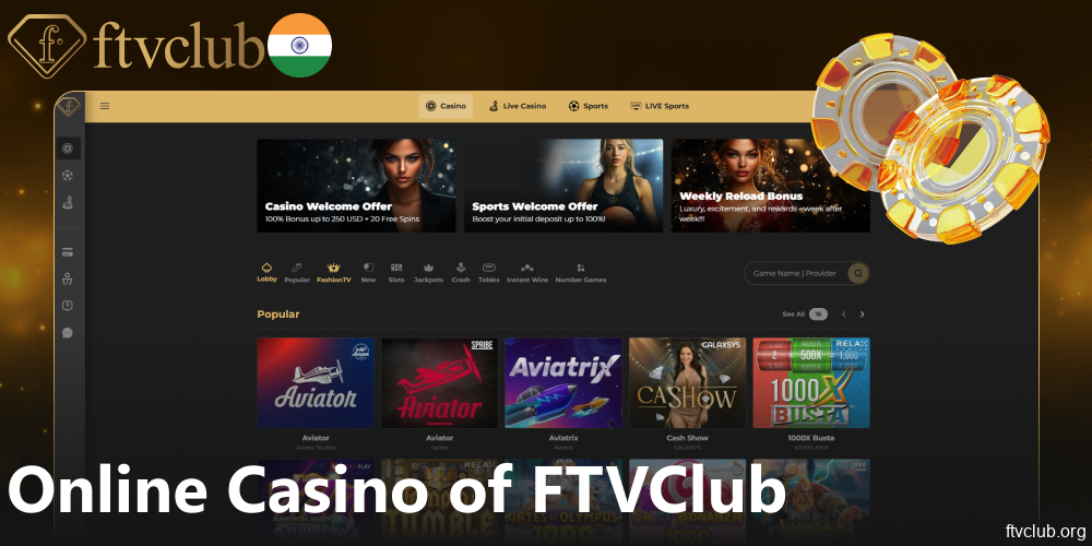Casino games available on FTVClub for players from India