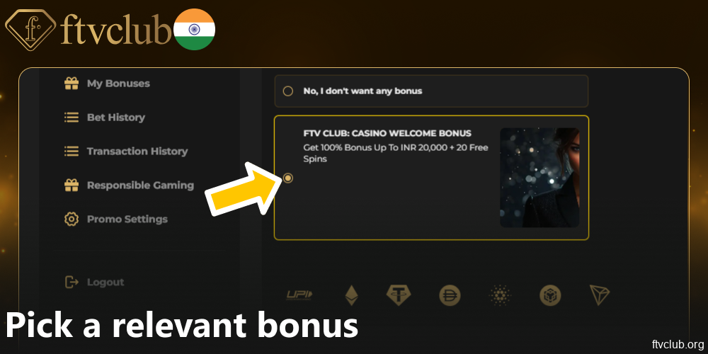 Pick a relevant bonus on FTVClub