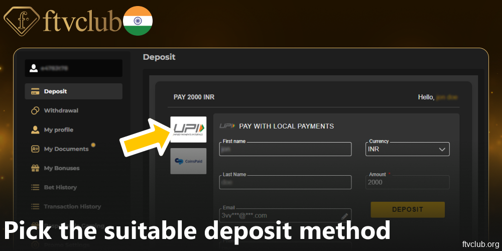 Pick the suitable deposit method on FTVClub