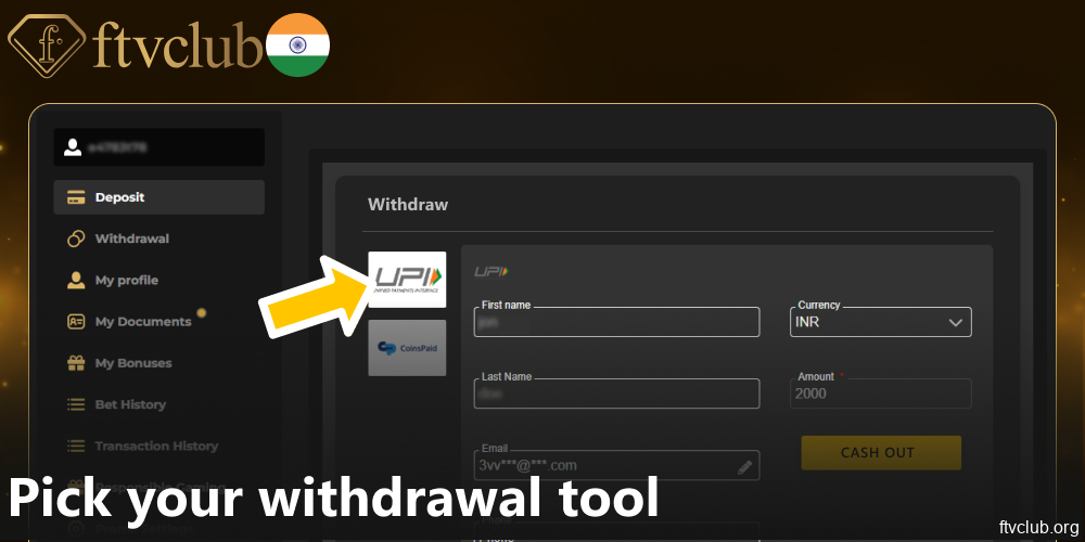 Pick your withdrawal tool on FTVClub