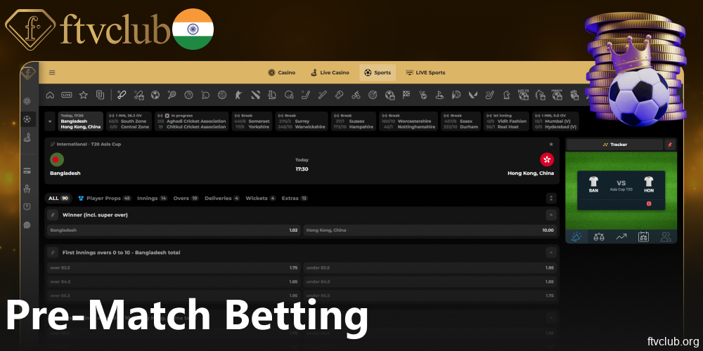 Pre-Match Betting options available on FTVClub