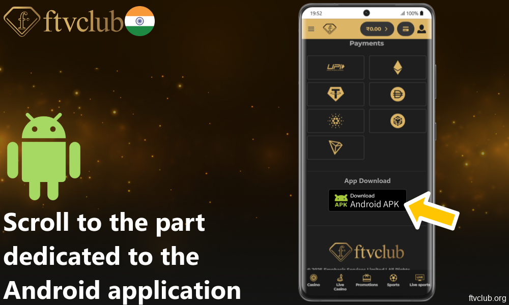 Scroll to the part dedicated to the Android application on FTVClub website