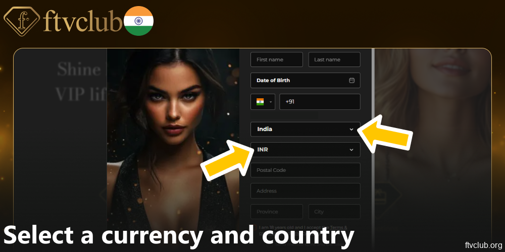 Select a currency and country on FTVClub website