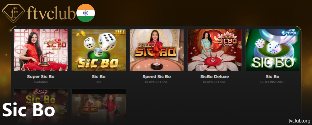 Sic Bo games available on FTVClub for players from India