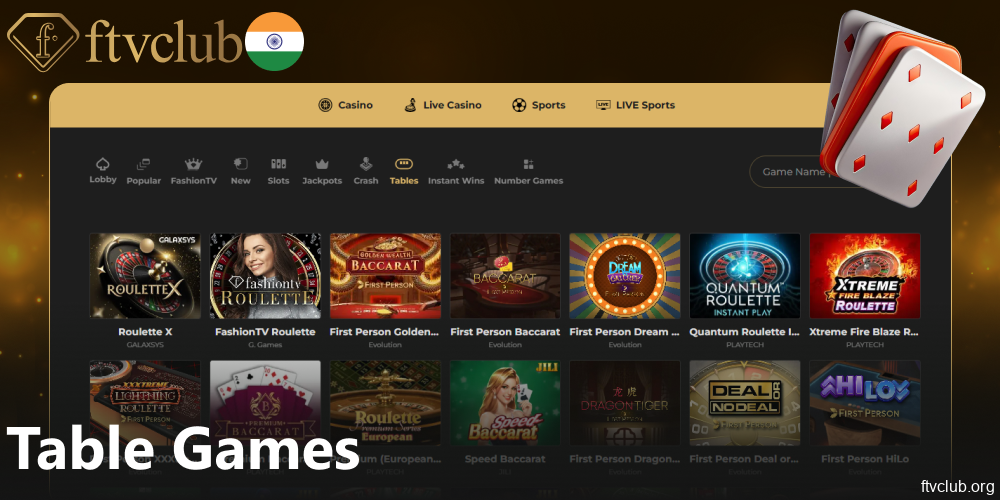 Table games available on FTVClub India